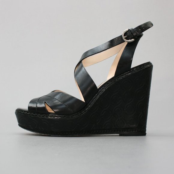 Coach Ladies 7 B Madeline Vachetta Signature-C Logo Slingback Wedge Sandals - Picture 2 of 12